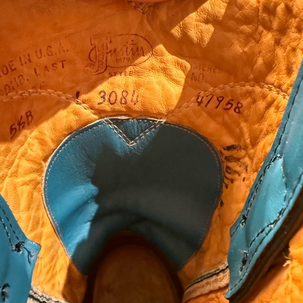 Vintage Justin Roper Boots In Turquoise Leather Womens Size 5.5B Made USA - Picture 7 of 7